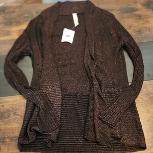 Brown Textured Knit Cardigan Sweater